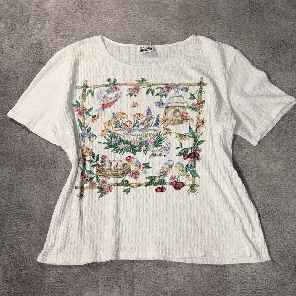 Vintage White Knit Garden Graphic Tee